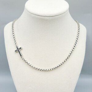 David Yurman Cross Station Necklace w/ Black Diamonds - 3.6mm - 22"